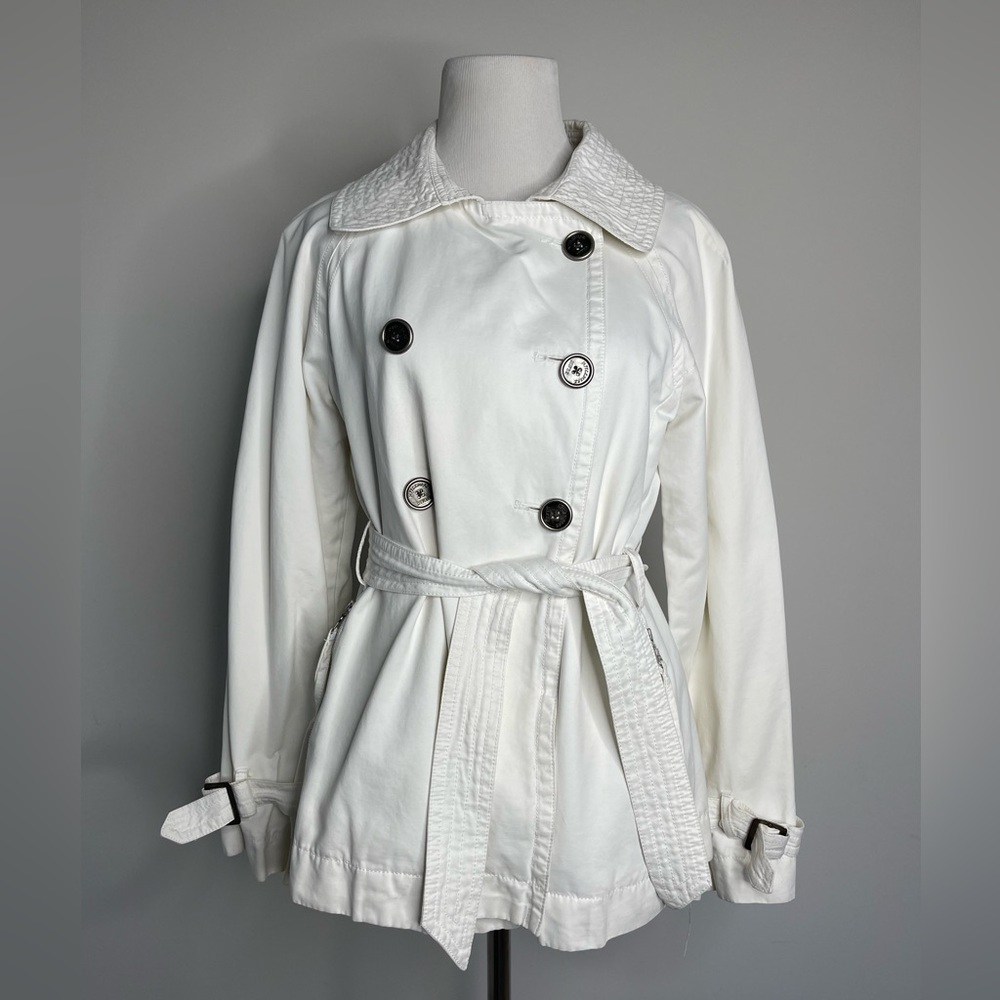 Vintage Y2K Millard Fillmore MF13 White Double Breasted Big Collar Trench Coat